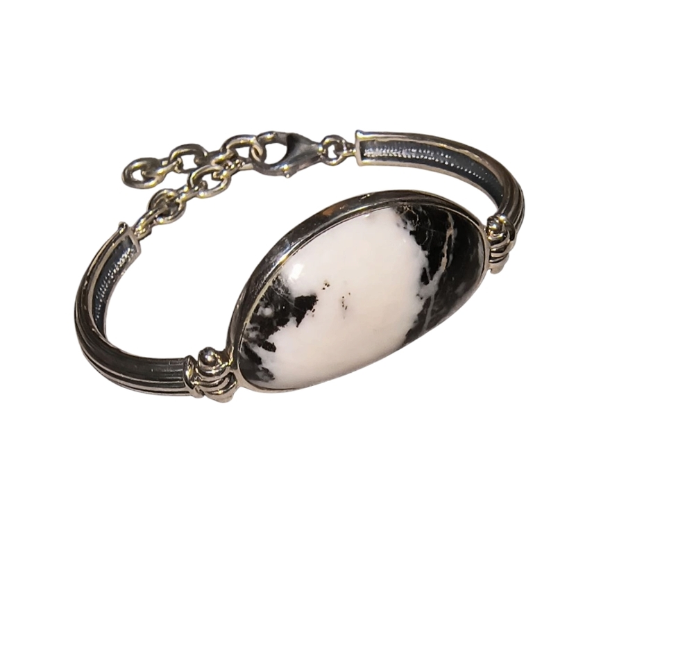 White Buffalo & Sterling Silver Hinged Adjustable Bracelet Brand New